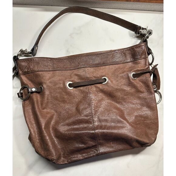 Tano Brown Leather Purse Hobo Bag - Picture 1 of 13